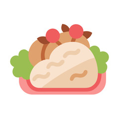 Delicious pierogi dish with mashed potatoes and lettuce