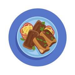 Delicious Braised Pork Belly with Vegetables on Plate