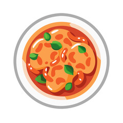 Tomato soup with fresh basil in white bowl