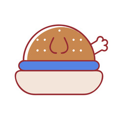 Cartoon Burger with Chicken Leg Illustration on Black