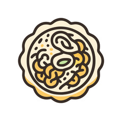 Illustration of Seafood Paella in a dish on black