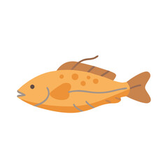 Cartoon Yellow Fish Illustration Isolated on Black Background