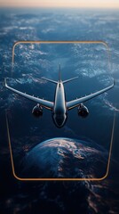 Fototapeta premium High-altitude view of a commercial jetliner over a planet.