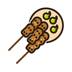 Delicious Chicken Satay Skewers with Sauce Illustration