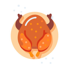 Roasted Chicken Flat Vector, Holiday Feast Illustration