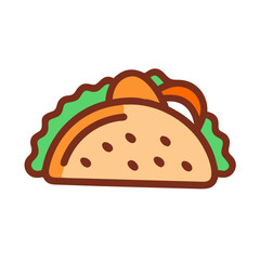 Cute cartoon taco with lettuce and tomatoes isolated
