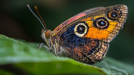 Obraz premium Vibrant Butterfly with Intricate Patterns Resting on Leaf