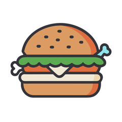 Cartoon Burger with Chicken Leg, Icon Illustration