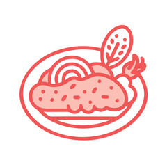 Illustration of elegant dish on plate with garnish