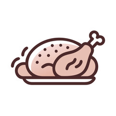 Cartoon roast chicken icon on black background graphic