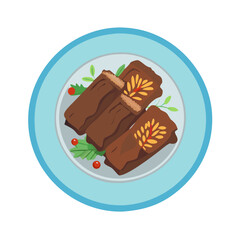 Elegant chocolate dessert plated with berries and garnish art