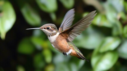 Fototapeta premium Colorful Hummingbird in Flight Against a Soft Green Background