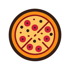 Cartoon Pizza with Pepperoni and Olives Illustration