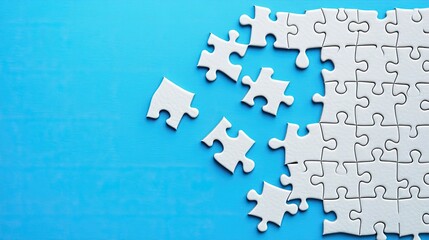 Disconnected puzzle pieces on a vibrant background.