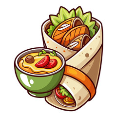 Delicious Cartoon Burrito and Soup Bowl Illustration