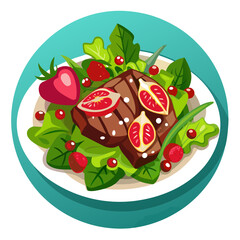 Fresh Salad with Steak, Figs, and Berries Illustration