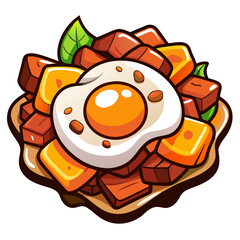 Delicious Cartoon Hash with Sunny Side Up Egg