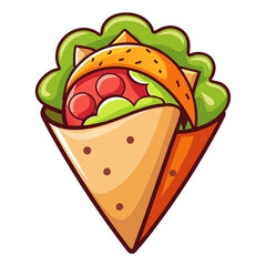 Cute Cartoon Wrap with Meat and Fresh Salad