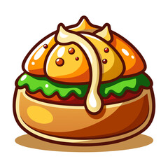 Cute burger cartoon illustration with melted cheese drips