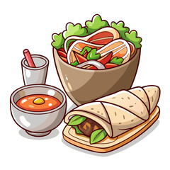 Cartoon Thai Food: Salad, Wrap, and Tom Yum Soup