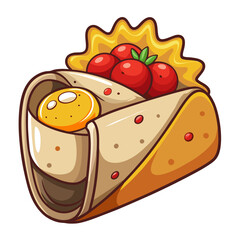 Cartoon Breakfast Burrito Illustration with Tomatoes and Egg