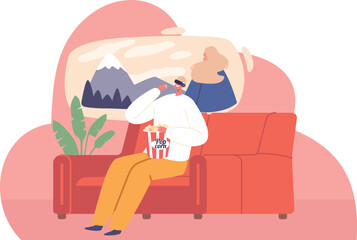 Man watching vr cinema vector illustration
