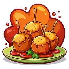 Cartoon Arancini Balls with Sauce and Parsley