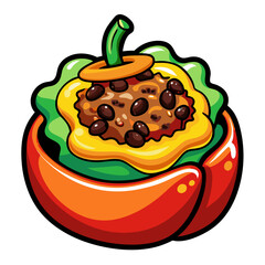 Cartoon Stuffed Bell Pepper with Ground Beef and Beans