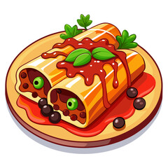 Cartoon Cannelloni with Tomato Sauce and Basil Leaves