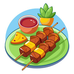 Delicious Cartoon Skewers with Dip and Pineapple Chunks