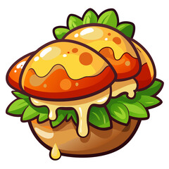 Cute Cartoon Eggs Benedict Burger Illustration Vector Design