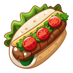 Delicious Cartoon Hot Dog with Salad and Tomatoes