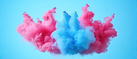 Fototapeta premium Colorful, abstract ink clouds against a light blue backdrop.