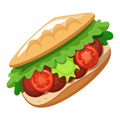 Cartoon Sandwich with Lettuce, Tomato, and Meat Filling