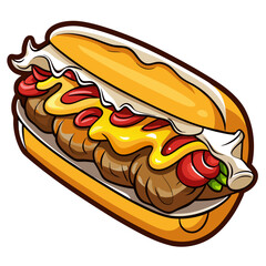 Cartoon Meatball Submarine Sandwich with Ketchup and Mustard