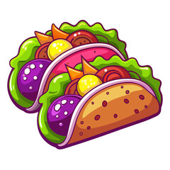 Two colorful cartoon tacos with fresh ingredients illustration