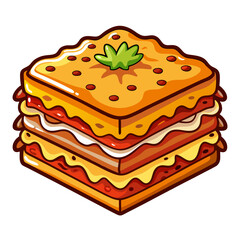 Delicious Cartoon Lasagna Slice with Tomato and Cheese