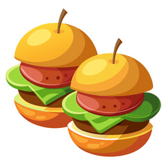Two apple shaped burgers cartoon isolated illustration design