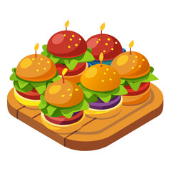 Cartoon Burger Bites with Candles on a Wooden Board