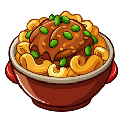 Delicious Mac and Cheese with Meat and Peas Cartoon