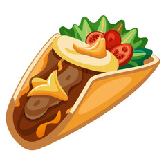 Delicious Cartoon Taco with Meat and Fresh Vegetables