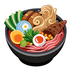 Colorful Cartoon Ramen Bowl Illustration with Delicious Toppings