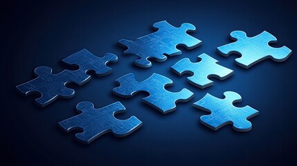 Obraz premium Metallic puzzle pieces in a partially complete arrangement.