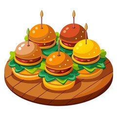 Colorful cartoon sliders on a wooden board illustration