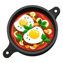 Illustration of Huevos Rancheros in Pan, Top View