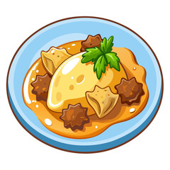 Creamy stew with meat and herb cartoon illustration