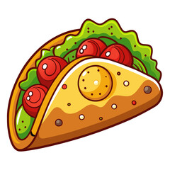 Cartoon Taco Illustration with Lettuce and Tomatoes