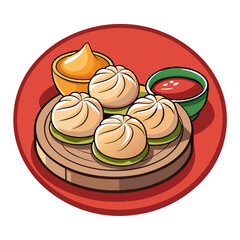 Delicious Bao Buns with Dipping Sauces Illustration