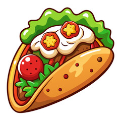 Cartoon Taco Illustration: Tasty Mexican Food with Colorful Toppings