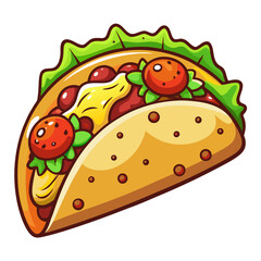 Delicious cartoon taco with meat and fresh vegetables